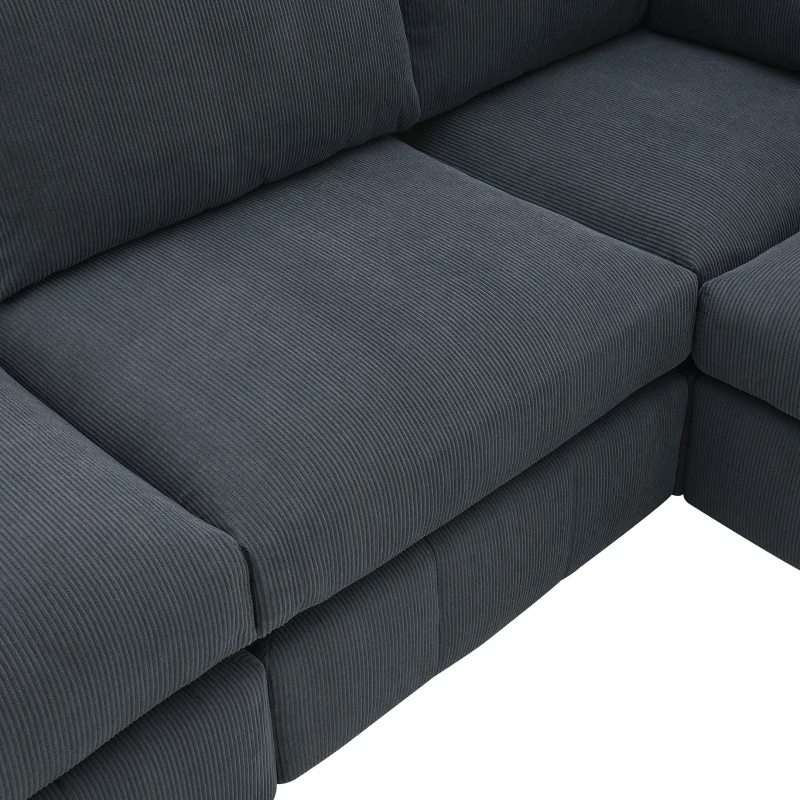 93" Modern Sectional Sofa with Convertible Ottomans and Vertical Stripes, 5-Seat L-Shape Armless Couch Set for Living Room, Dark Gray