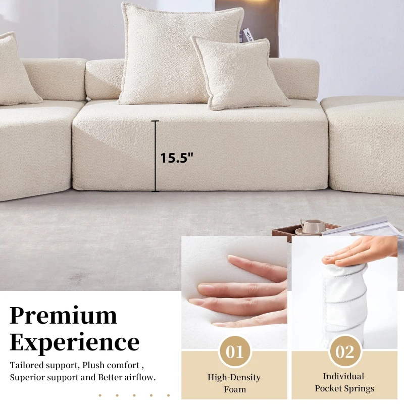 Oversized Modular Sectional Sofa with 3-Piece Free Combination, Convertible Sleeper Couch for Living Room, 156" L x 47.5" W x 24.5" H, Beige