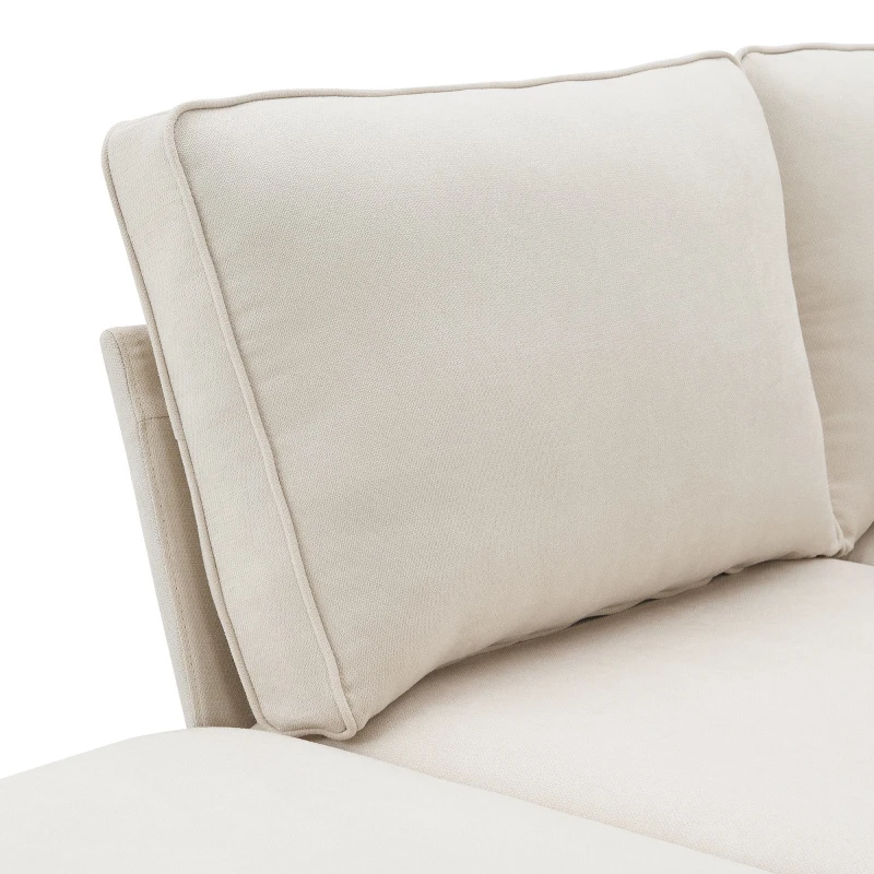 Modern 5-Seat L-Shape Sectional Sofa with Chaise Lounge and 3 Pillows, Terrycloth Upholstery, 90″ L x 88″ W x 35″ H, Beige