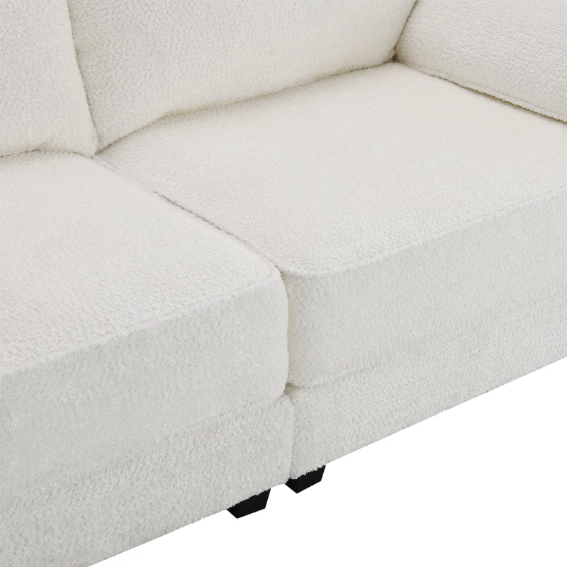 Convertible Sectional Sofa Bed Set with Ottoman, 4-Seat Loveseat for Living Room, Apartment, Office, 81″ L x 55″ W x 32″ H, White