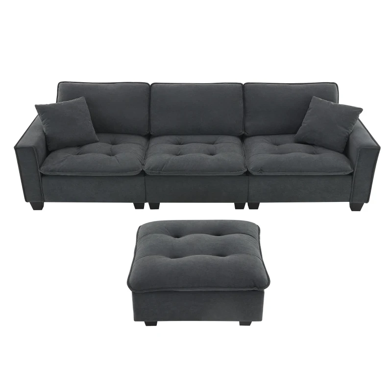 100" Modern L-Shaped Convertible Sectional Sofa with Free Pillows, 4-Seat Sofa for Living Room, 100″ L x 59″ W x 34″ H, Dark Gray