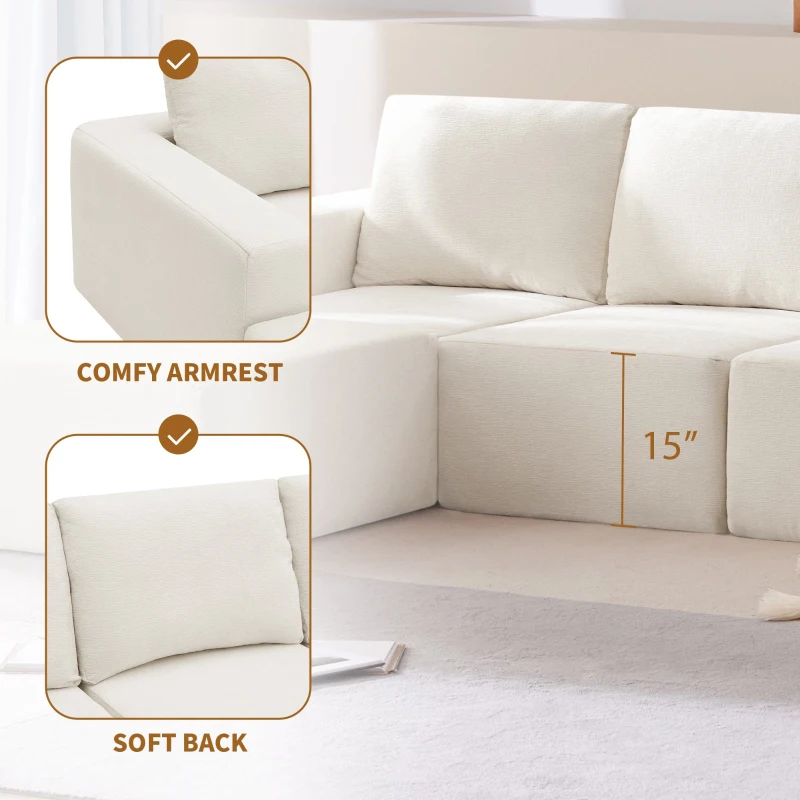 110" x 72" Luxury Chenille Upholstered Sleeper Sofa Bed, U-Shaped, Foam-Filled, No Assembly Required, 110″ L x 72″ W x 30″ H, Beige