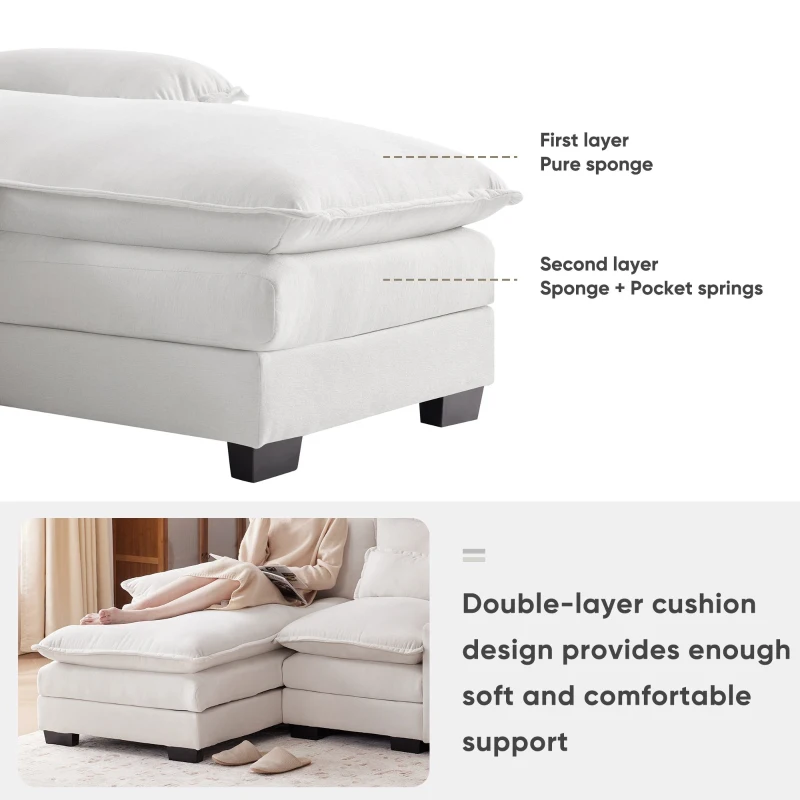 123" Modern U-Shaped 6-Seat Upholstered Sleeper Sofa Set with Console, Cupholders, USB Ports, and Chaise, 123″ L x 55″ W x 33″ H, White