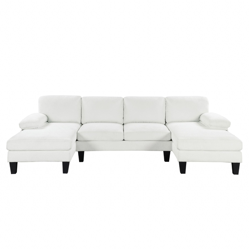 112" Granular Velvet U-Shaped Sofa with Double Chaise, 6-Seat Sofa Bed, Indoor Furniture for Living Room, 112″ L x 56″ W x 35″ H, Beige