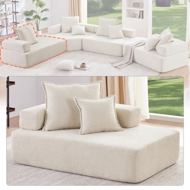 Lounge Frame for Oversized Modular U Shaped Sectional Sofa, Spacious Foam-Filled Sofa Bed for Living Room, 56" L x 36" W x 24.5" H, Beige