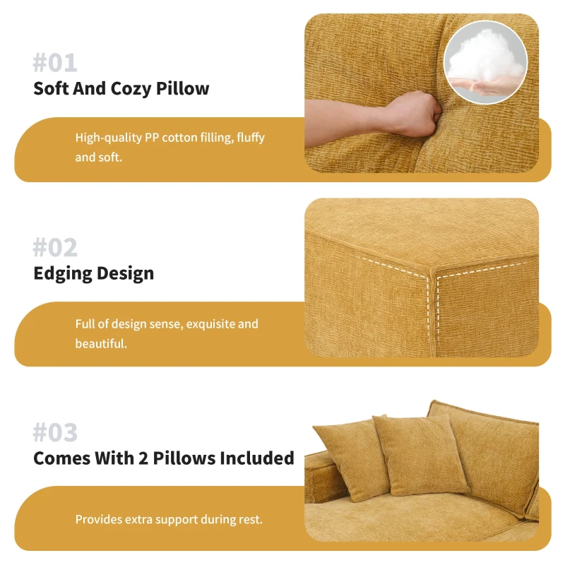 Minimalist Modular Sectional Sofa, Wrinkle-Resistant Chenille, L-Shaped Sleeper, No Assembly Required, 111.5" L x 72" W x 32" H, Yellow