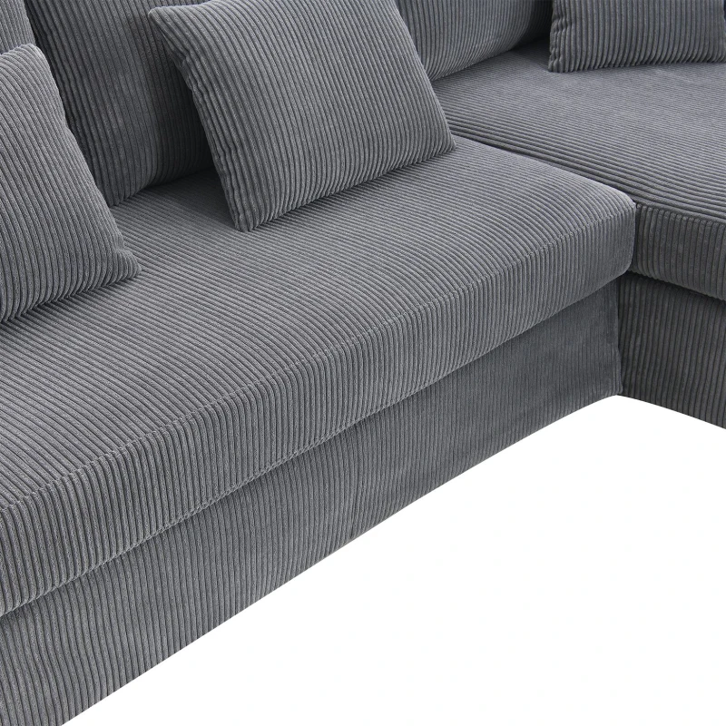 87" x 61" Modern L-Shaped Corduroy Sofa with Reversible Chaise, 4-Seat, Couch with Pillows for Living Room, 87″ L x 61″ W x 33″ H, Gray