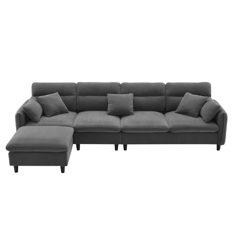 110" Modern L-Shaped Convertible Sectional Sofa with Free Pillows, 5-Seat Indoor Furniture for Living Room, 110″ L x 62″ W x 34″ H, Gray