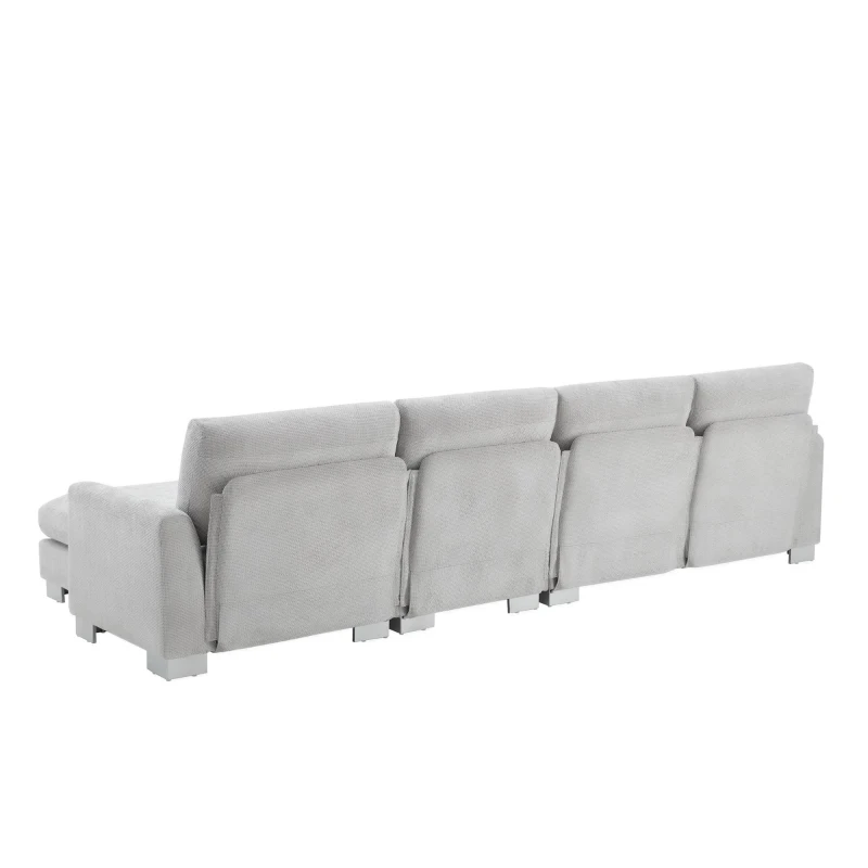 119" x 55" Modern Oversized Sectional Sofa with 2 Free Pillows and Chaise, L-Shaped 5-Seat Chenille Indoor Furniture for Living Room, Light Gray