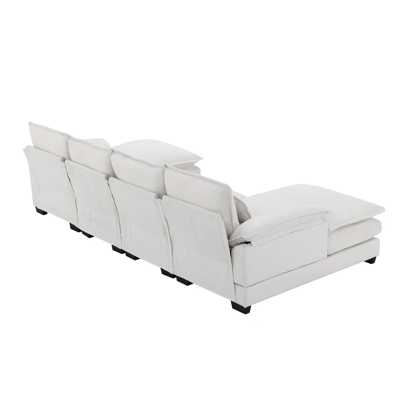 Modern U-Shaped 6-Seat Sectional Sofa with Chaise Lounge, Upholstered Sleeper Couch with Waist Pillows, 110″ L x 55″ W x 33″ H, White