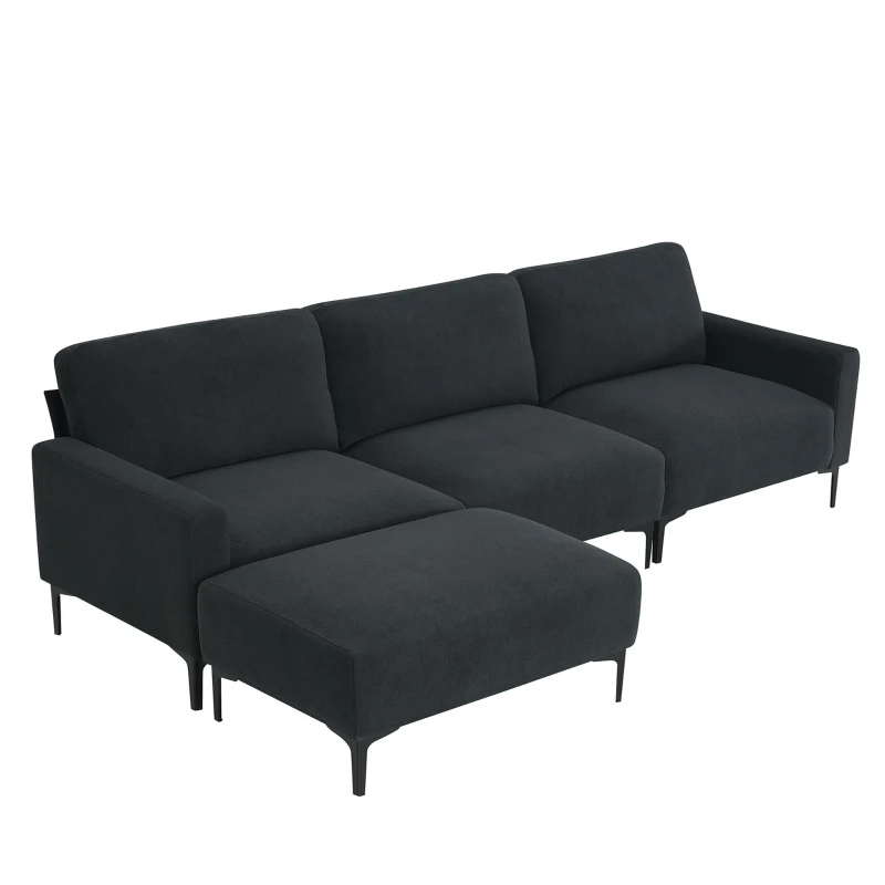 103.5" Modern L-Shaped 4-Seat Velvet Fabric Sectional Sofa Set with Convertible Ottoman, Freely Combinable for Living Room, Dark Grey