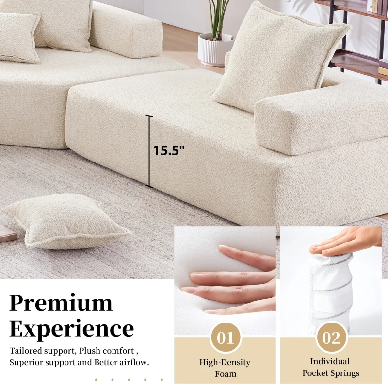 Lounge Frame for Oversized Modular U Shaped Sectional Sofa, Spacious Foam-Filled Sofa Bed for Living Room, 56" L x 36" W x 24.5" H, Beige