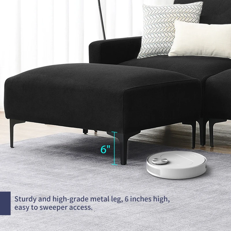 103.5" Modern L-Shaped 4-Seat Velvet Fabric Sectional Sofa Set with Convertible Ottoman, Freely Combinable for Living Room, Black