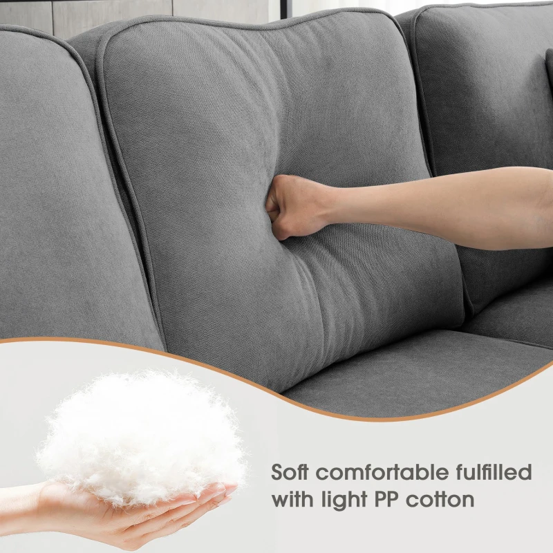 108" Modern U-Shaped 7-Seat Fabric Sectional Sofa Set with 3 Pillows, for Living Room, Apartment, 108″ L x 85.5″ W x 33.5″ H, Dark Grey