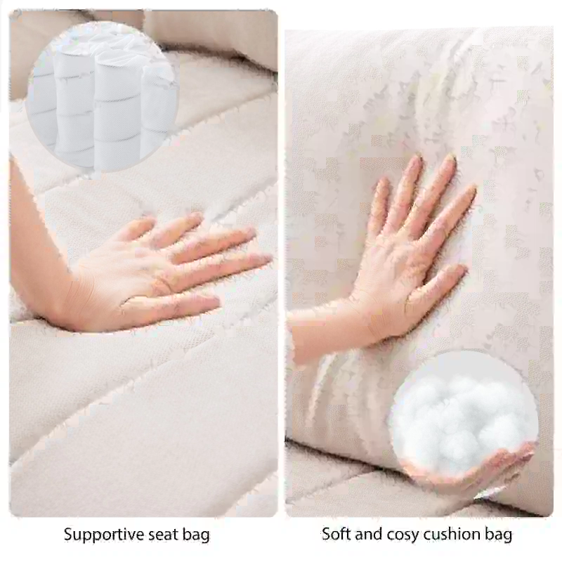 89" x 79" Modern Sectional Sofa with Vertical Stripes and 2 Pillows, 5-Seat Couch with Convertible Ottoman, for Living Room, Beige