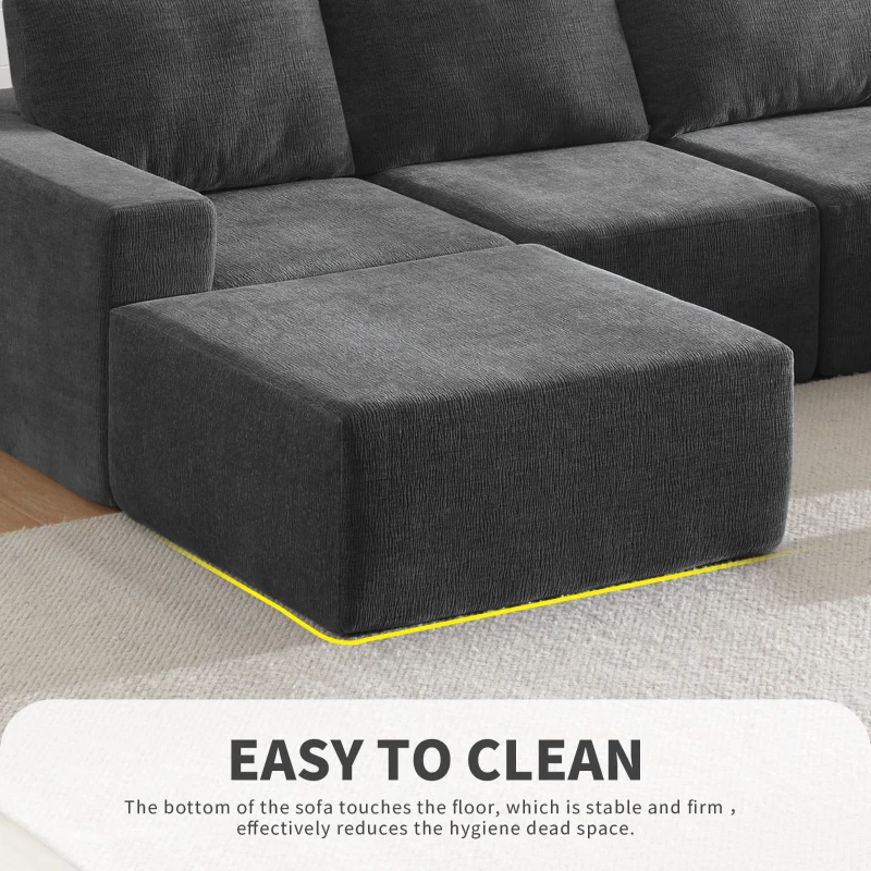 110" x 72" Luxury Chenille Upholstered Floor Couch Set with Foam-Filled, U Shaped Sofa for Living Room, Free Combination, Dark Gray
