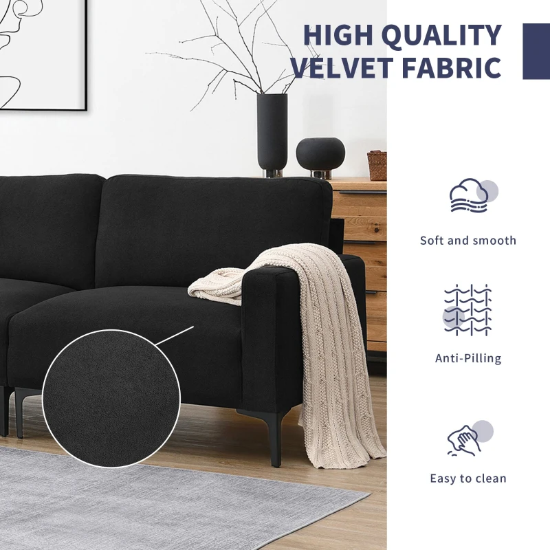 103.5" Modern L-Shaped 4-Seat Velvet Fabric Sectional Sofa Set with Convertible Ottoman, Freely Combinable for Living Room, Black