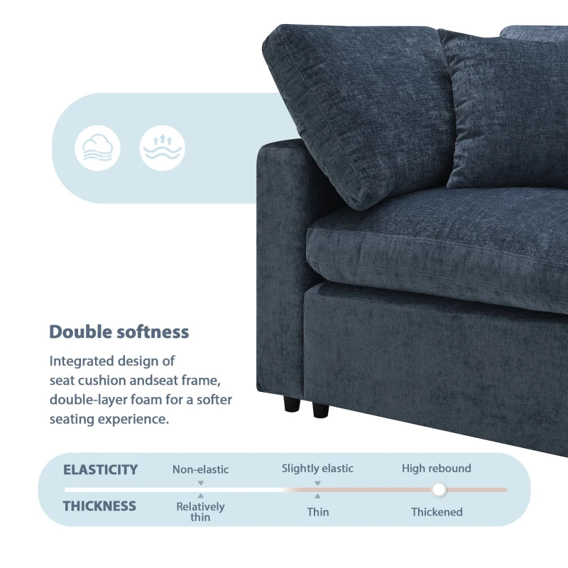 130" x 65" Modern Modular Cloud Sofa Bed with Ottoman, 6-Seat, Convertible U Shaped Sofa for Living Room, Apartment, Dark Blue