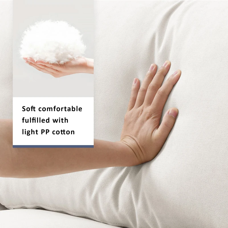 Modern L-Shaped 4-Seat Polyester Fabric Sectional Sofa Set with Convertible Ottoman and 2 Free Pillows, for Living Room, White