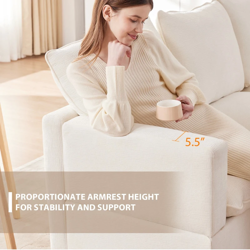 110" Modern 4-Seat Chenille Modular Sofa Set with 2 Pillows, Freely Combinable, for Living Room, 110″ L x 29″ W x 37″ H, White