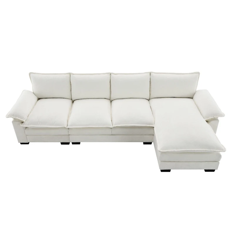 118" x 55" Modern L-Shaped Chenille Cloud Sofa with Double Seat Cushions and Chaise Lounge, 5-Seat Couch for Living Room, Beige