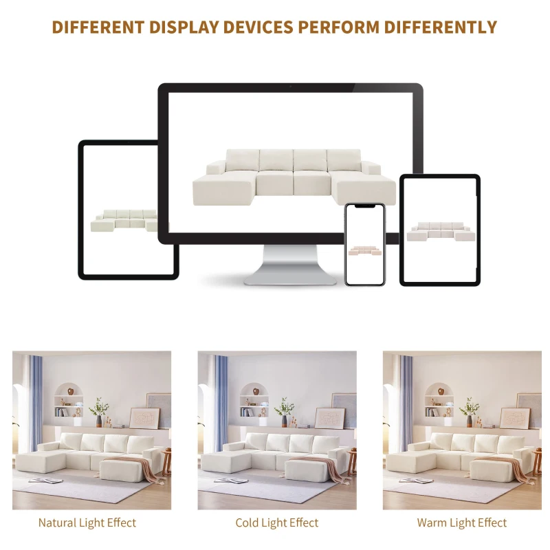 110" x 72" Luxury Chenille Upholstered Sleeper Sofa Bed, U-Shaped, Foam-Filled, No Assembly Required, 110″ L x 72″ W x 30″ H, Beige