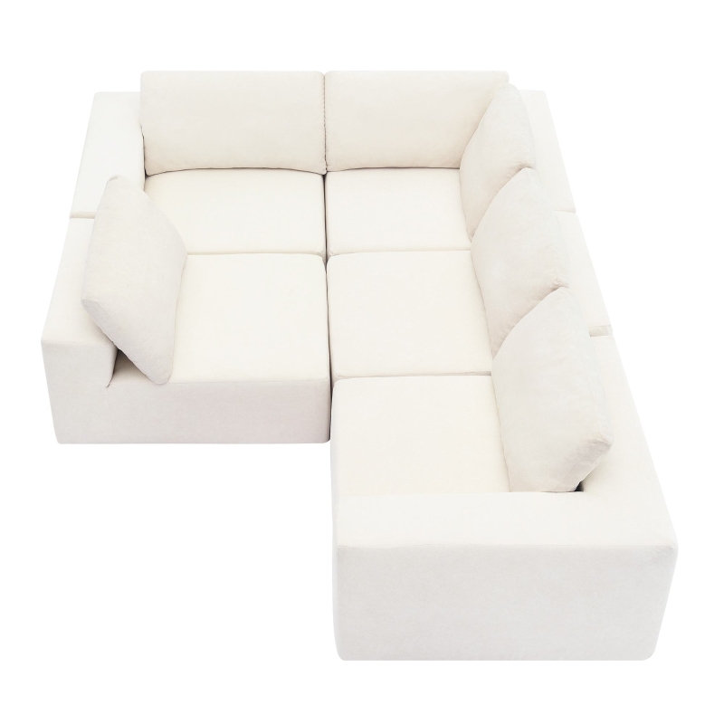 116" Modular L-Shaped Sectional Sofa with 5-Piece Free Combination, Luxury Foam-Filled Sleeper Sofa Bed, 116″ L x 116″ W x 30″ H, Beige