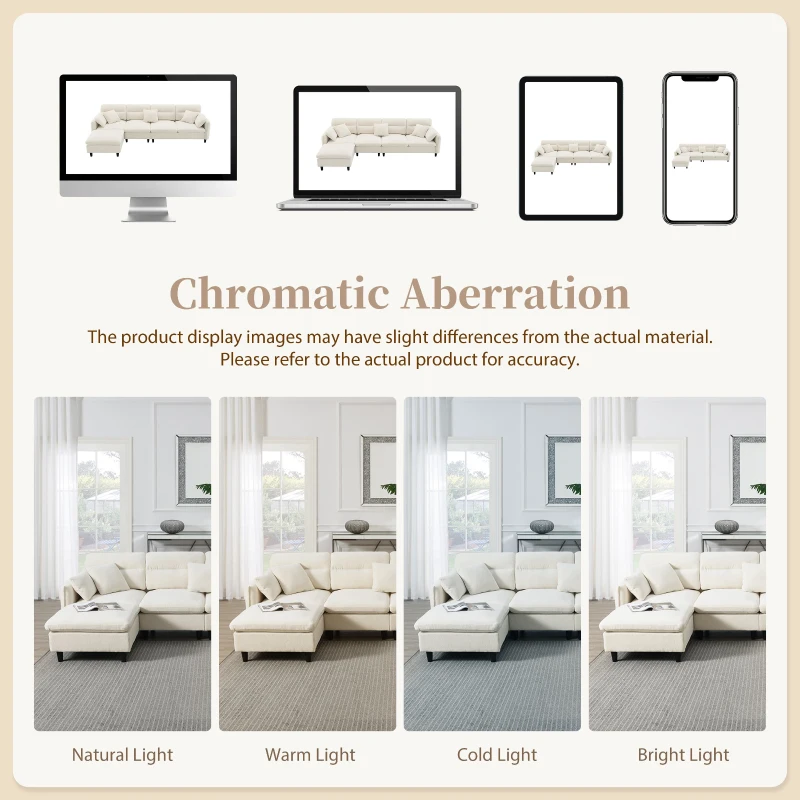 110" x 62" Modern L-Shaped Convertible Sectional Sofa with Free Pillows, 5-Seat Furniture for Living Room, 110″ L x 62″ W x 34″ H, Beige
