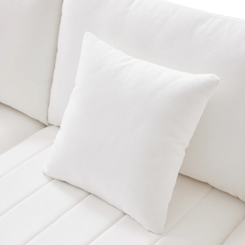 89" x 79" Modern Sectional Sofa with Vertical Stripes and 2 Pillows, 5-Seat Couch with Convertible Ottoman, for Living Room, White