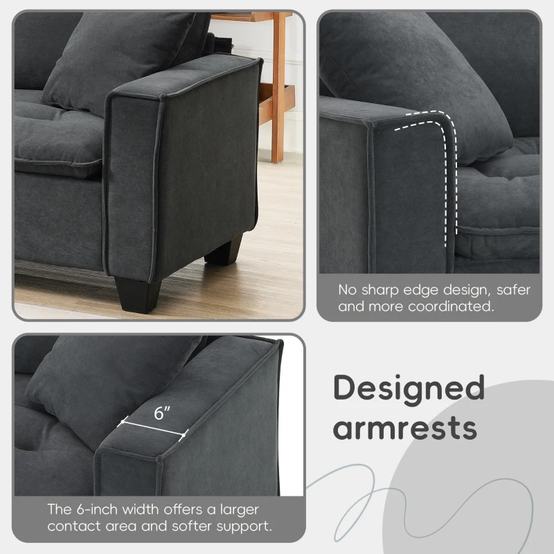 100" Modern L-Shaped Convertible Sectional Sofa with Free Pillows, 4-Seat Sofa for Living Room, 100″ L x 59″ W x 34″ H, Dark Gray