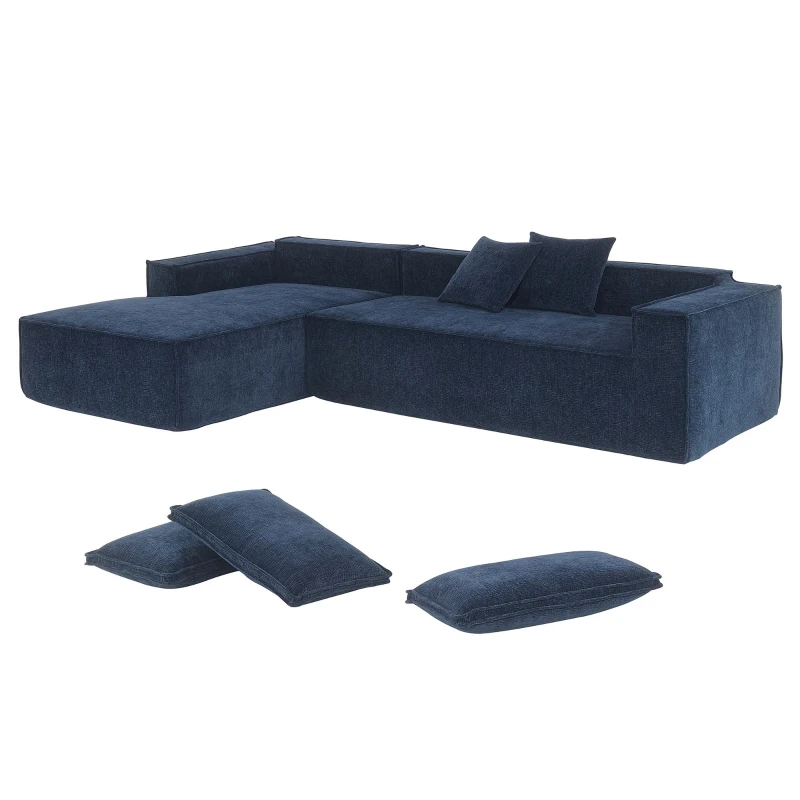 Minimalist Modular Sectional Sofa, Wrinkle-Resistant Chenille, L-Shaped Sleeper, No Assembly Required, 111.5" L x 72" W x 32" H, Dark Blue