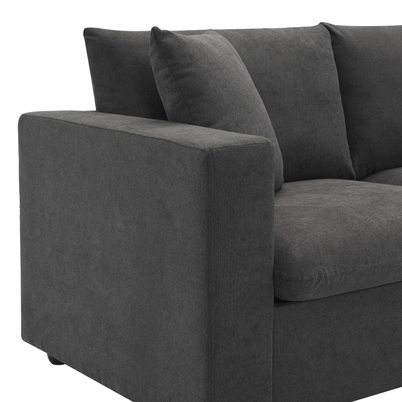 Modern L-Shaped 4-Seat Polyester Fabric Sectional Sofa Set with Convertible Ottoman and 2 Free Pillows, for Living Room, Dawn Gray