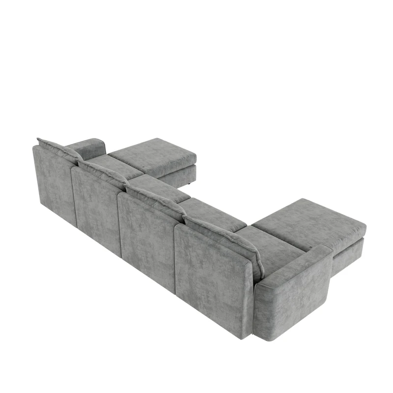 115" Chenille Modular Sectional 6-Seat Sleeper Sofa with Ottoman, U-Shaped Reversible Couch, for Living Room, 115″ L x 58″ W x 32″ H, Gray