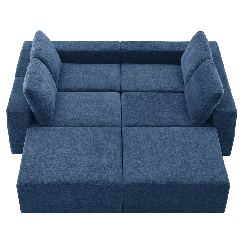 110" x 72" Luxury Chenille Upholstered Floor Couch Set with Foam-Filled, U Shaped Sofa for Living Room, Free Combination, Navy