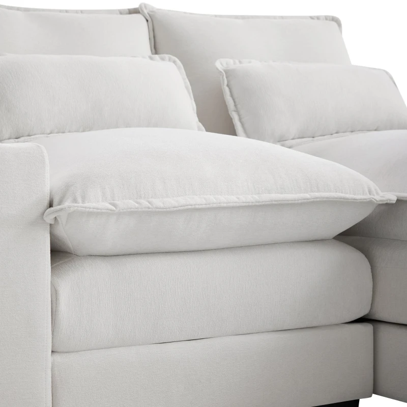 123" Modern U-Shaped 6-Seat Upholstered Sleeper Sofa Set with Console, Cupholders, USB Ports, and Chaise, 123″ L x 55″ W x 33″ H, White