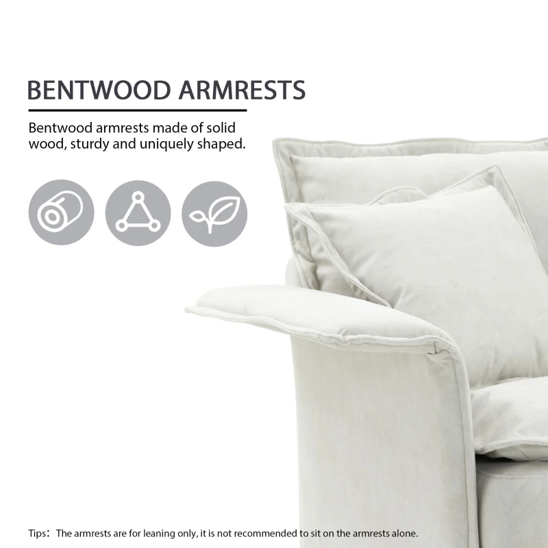 Oversized Luxury Sectional Sofa with Bentwood Armrests, Double Cushions, Ottoman, 4-Seat, L Shape Couch for Living Room, Beige