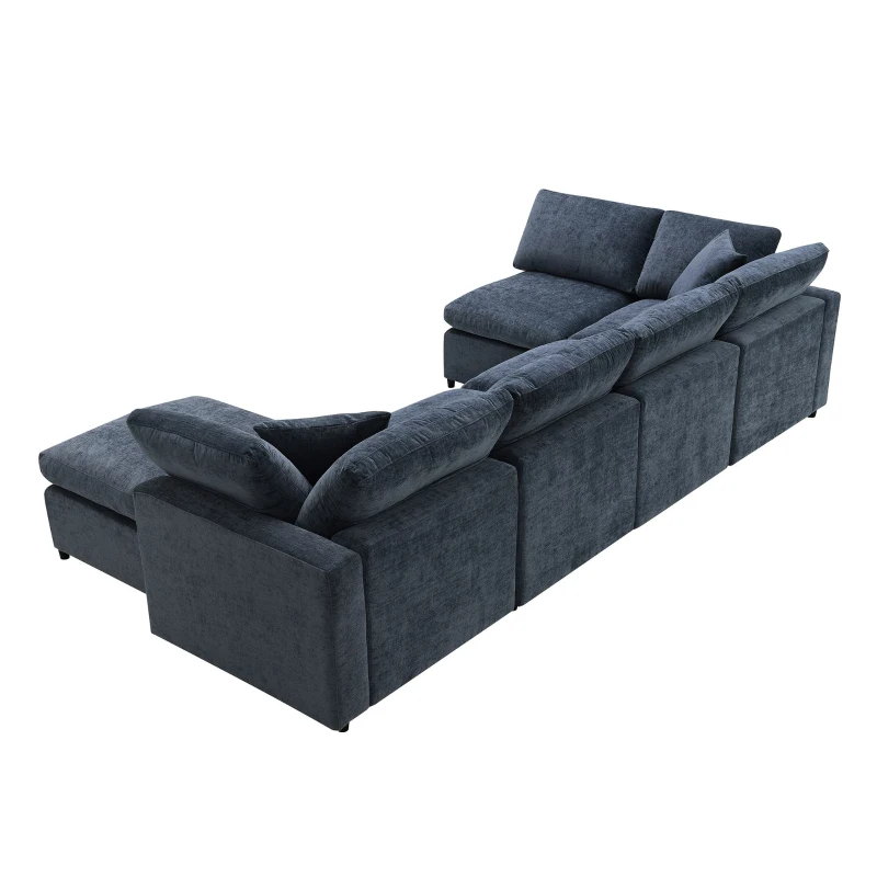 130" x 65" Modern Modular Cloud Sofa Bed with Ottoman, 6-Seat, Convertible U Shaped Sofa for Living Room, Apartment, Dark Blue