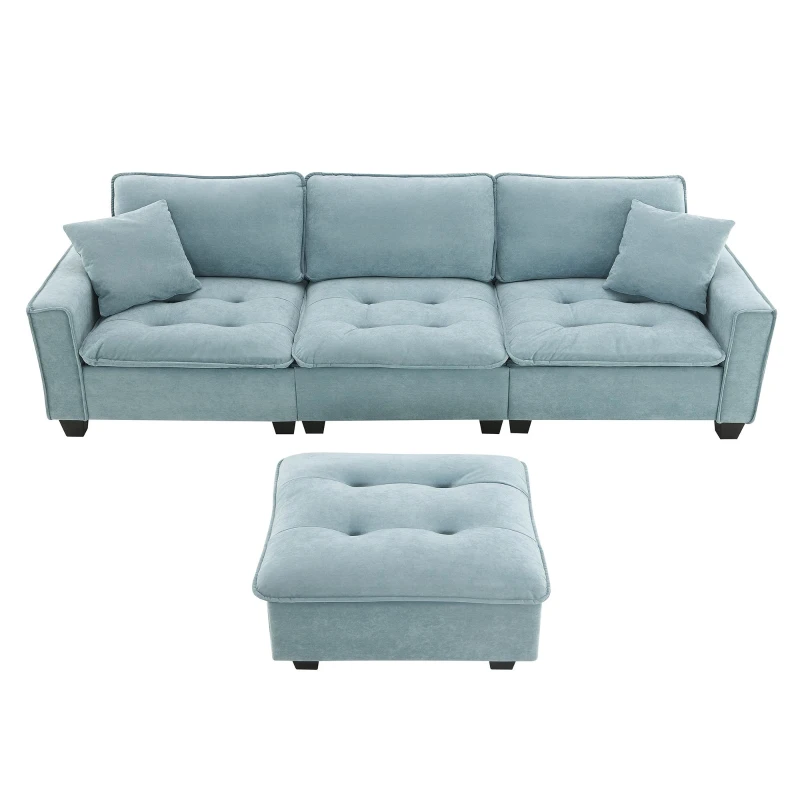 100" Modern L-Shaped Convertible Sectional Sofa with Free Pillows, 4-Seat Sofa for Living Room, 100″ L x 59″ W x 34″ H, Light Blue