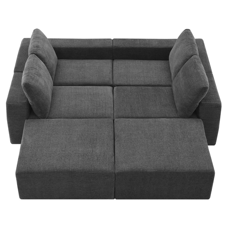 110" x 72" Luxury Chenille Upholstered Floor Couch Set with Foam-Filled, U Shaped Sofa for Living Room, Free Combination, Dark Gray
