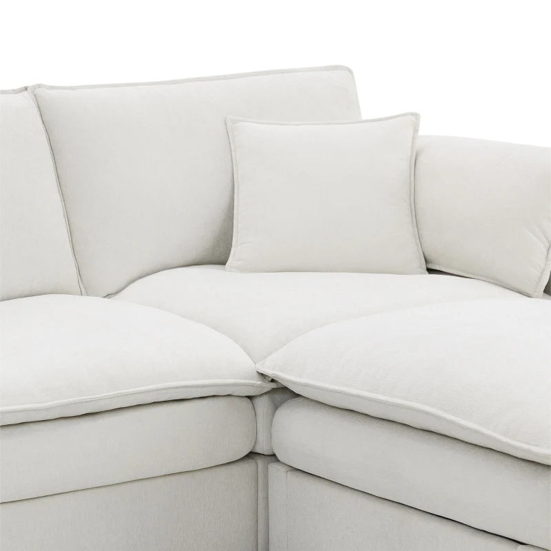 134" Chenille Modular Sectional 6 Seat Sleeper Sofa Bed with Ottomans, Double Cushions, for Living Room, 134″ L x 66″ W x 35″ H, Cream