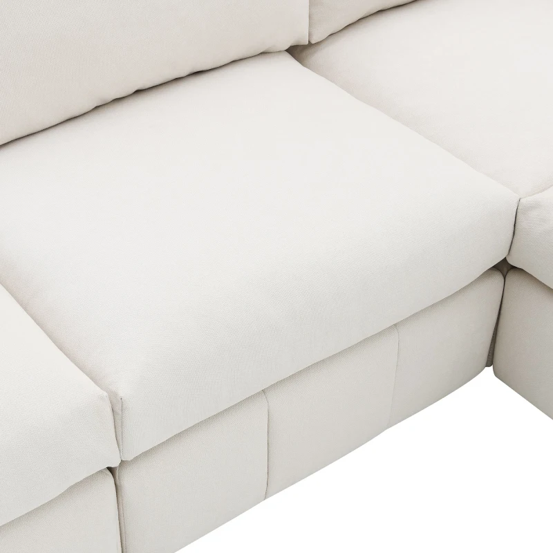 93" Modern Sectional Sofa with Convertible Ottomans and Vertical Stripes, 5-Seat L-Shape Armless Couch Set for Living Room, Beige