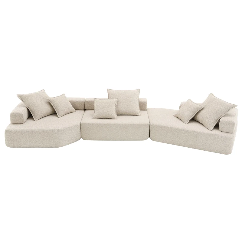 Oversized Modular Sectional Sofa with 3-Piece Free Combination, Convertible Sleeper Couch for Living Room, 156" L x 47.5" W x 24.5" H, Beige