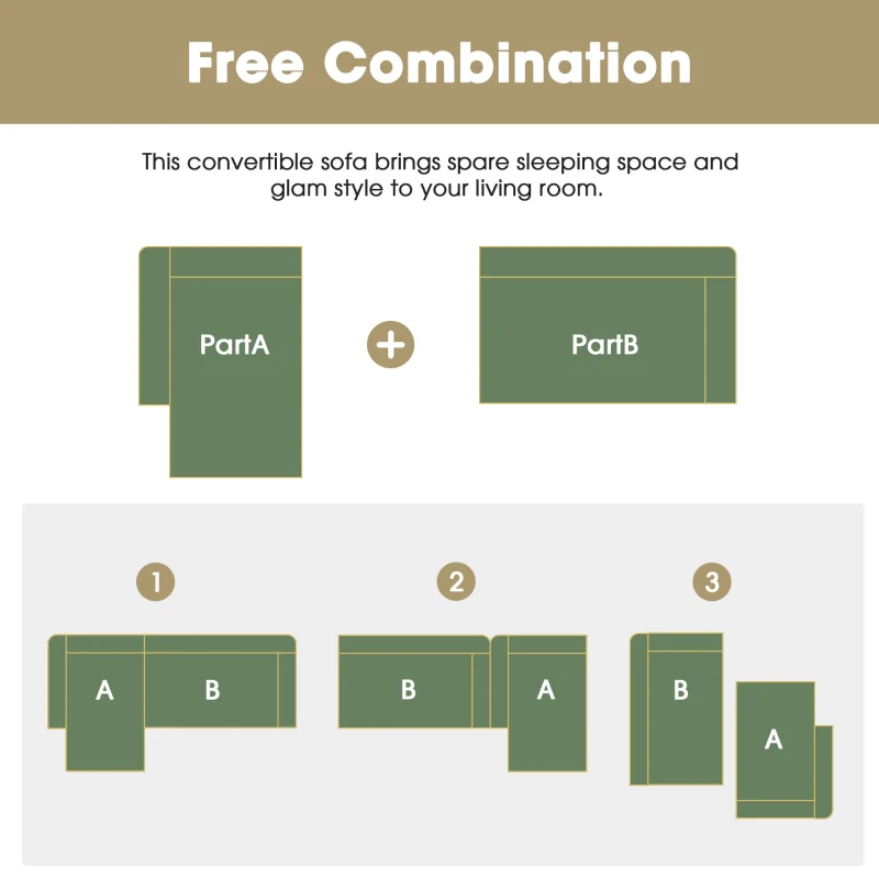 109" x 68" Modern Minimalist Upholstered Sleeper Couch with Square Arms and Pillows, No Assembly Required, Green