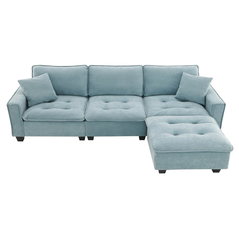 100" Modern L-Shaped Convertible Sectional Sofa with Free Pillows, 4-Seat Sofa for Living Room, 100″ L x 59″ W x 34″ H, Light Blue