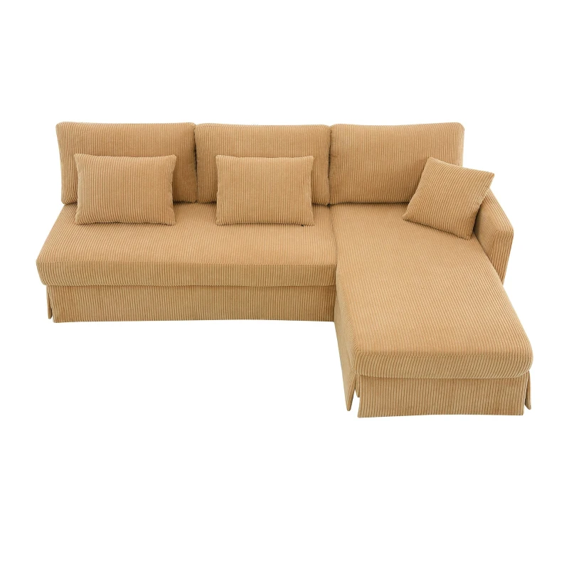 87" x 61" Modern L-Shaped Corduroy Sofa with Reversible Chaise, 4-Seat, Couch with Pillows for Living Room, 87″ L x 61″ W x 33″ H, Yellow