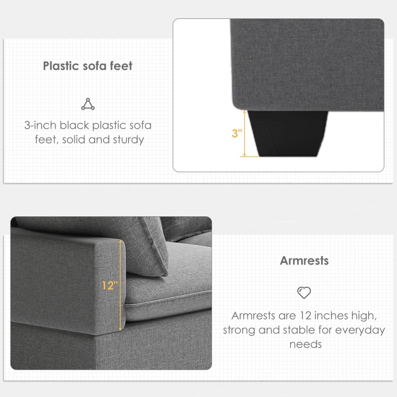 120" x 93" Modern U-Shape Modular Sofa with Storage Ottoman and 2 Pillows, 7-Seat Freely Combinable Furniture for Living Room, Gray