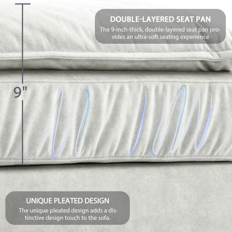 Oversized Luxury Sectional Sofa with Bentwood Armrests, Double Cushions, Ottoman, 4-Seat, L Shape Couch for Living Room, Beige