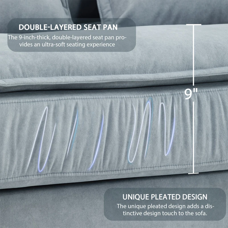 Oversized Luxury Sectional Sofa with Bentwood Armrests, Double Cushions, Ottoman, 4-Seat, L Shape Couch for Living Room, Blue