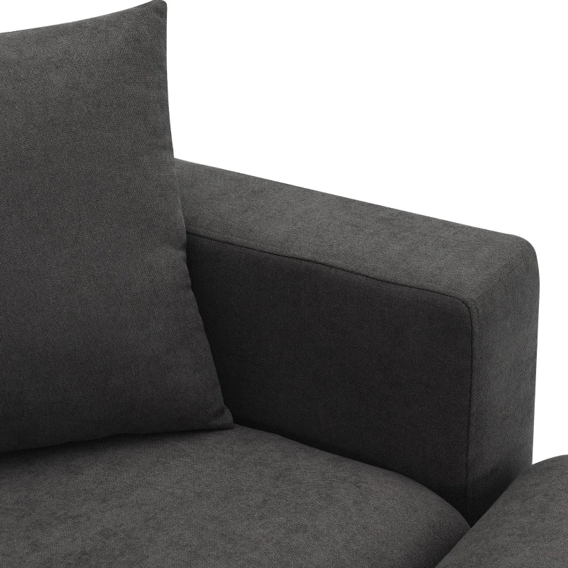 Modern L-Shaped 4-Seat Polyester Fabric Sectional Sofa Set with Convertible Ottoman and 2 Free Pillows, for Living Room, Dawn Gray