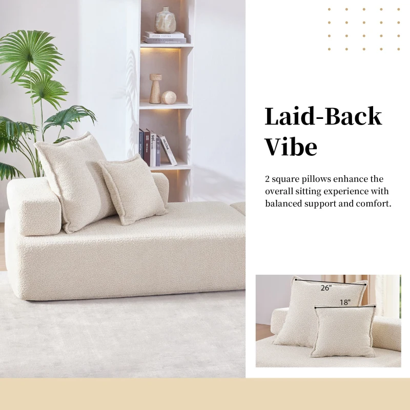 Oversized Modular Sectional Sofa with 2-Piece Free Combination, Spacious Sofa Bed for Living Room, 103.5" L x 47.5" W x 24.5" H, Beige